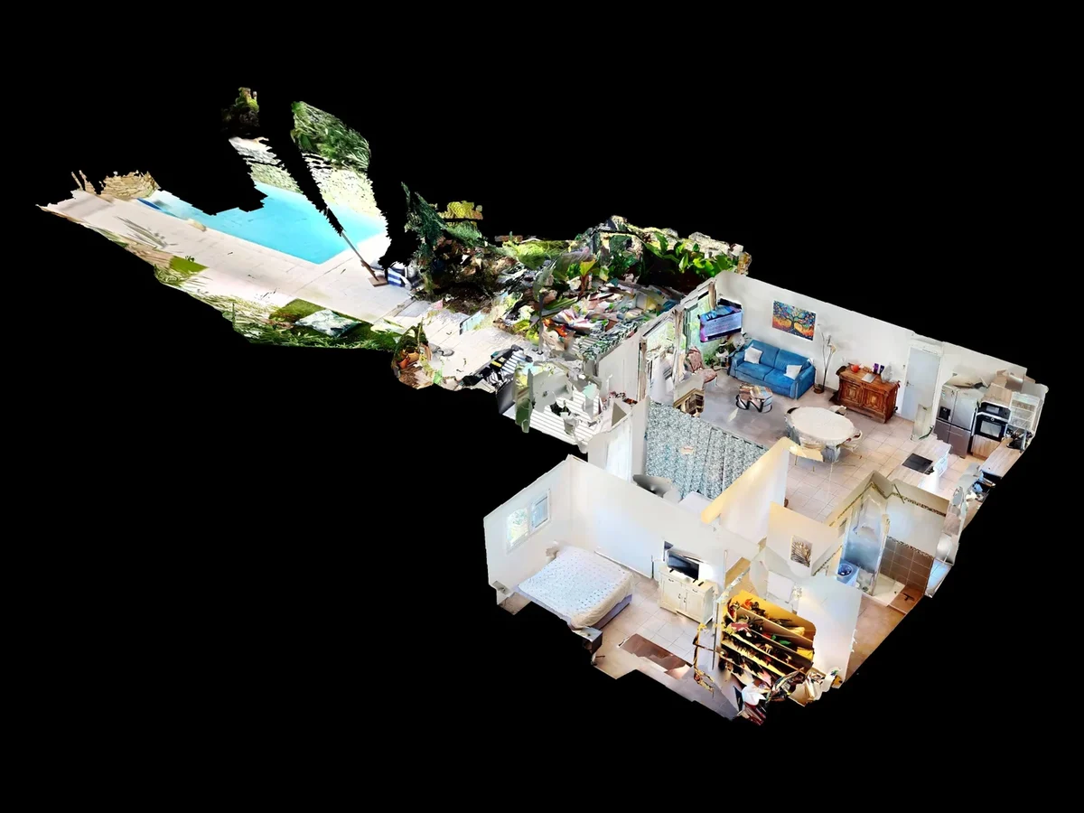 Maquette 3D Matterport d'une maison avec piscine, réalisée par Orbe 360